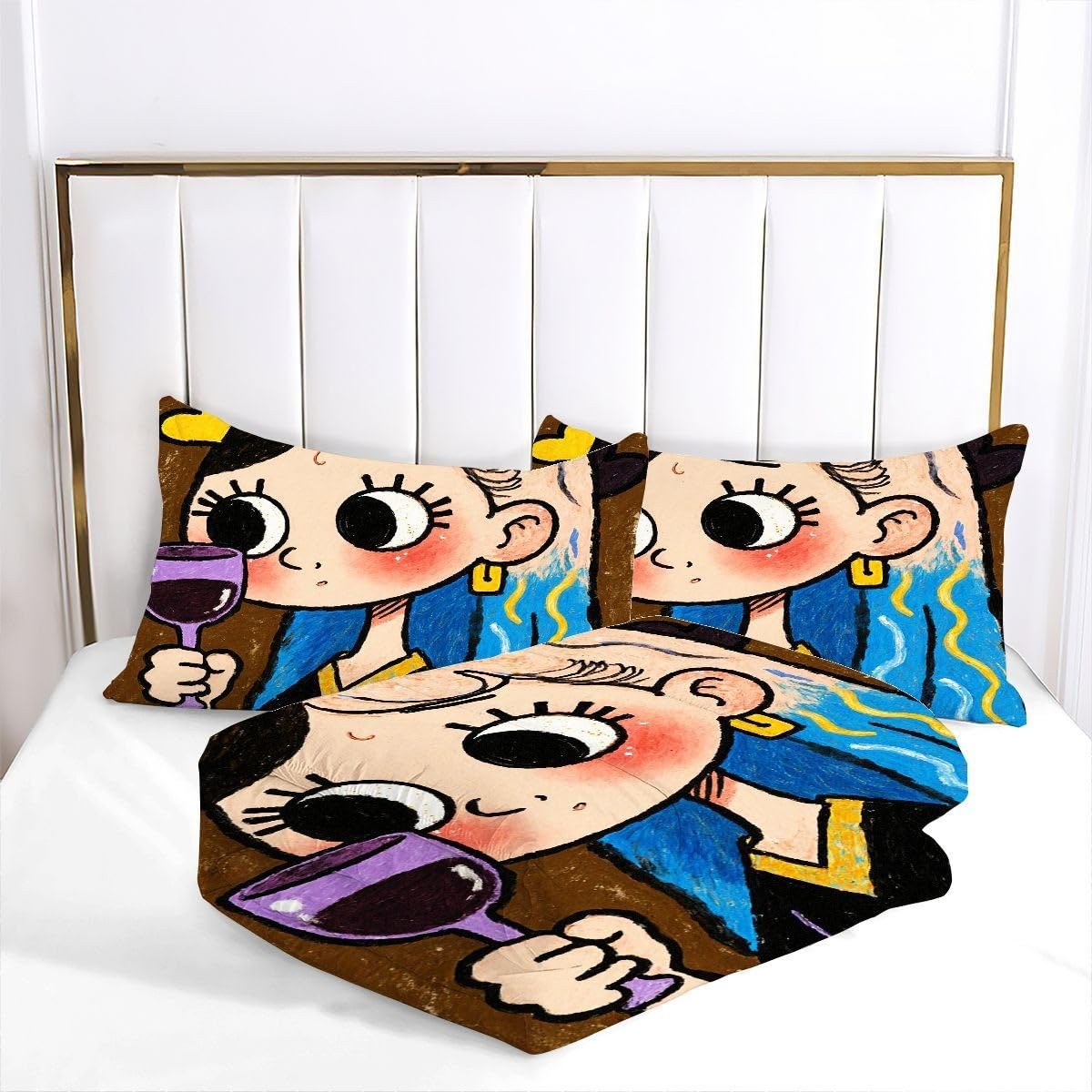 Edredón King Size Estampado 3D | Chica Dibujo Animado Amarillo, Nórdico Máximo Confort para Camas Grandes, Lavable, Reversible, Incluye 2 Fundas de Almohada 50x75 cm_A16974