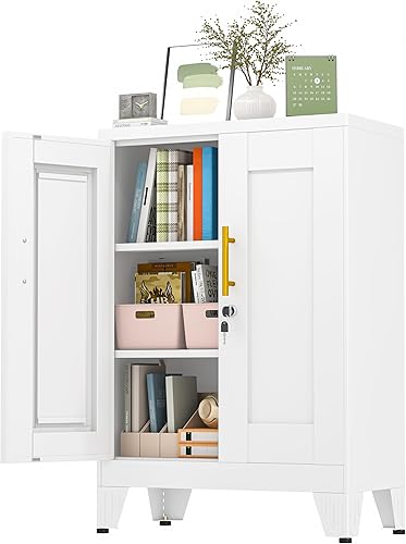 Miniatura 19 de Armario de almacenamiento de metal de 36 pulgadas de alto con cerradura, gabinete de bloqueo con 2 puertas y 2 estantes ajustables, gabinetes de