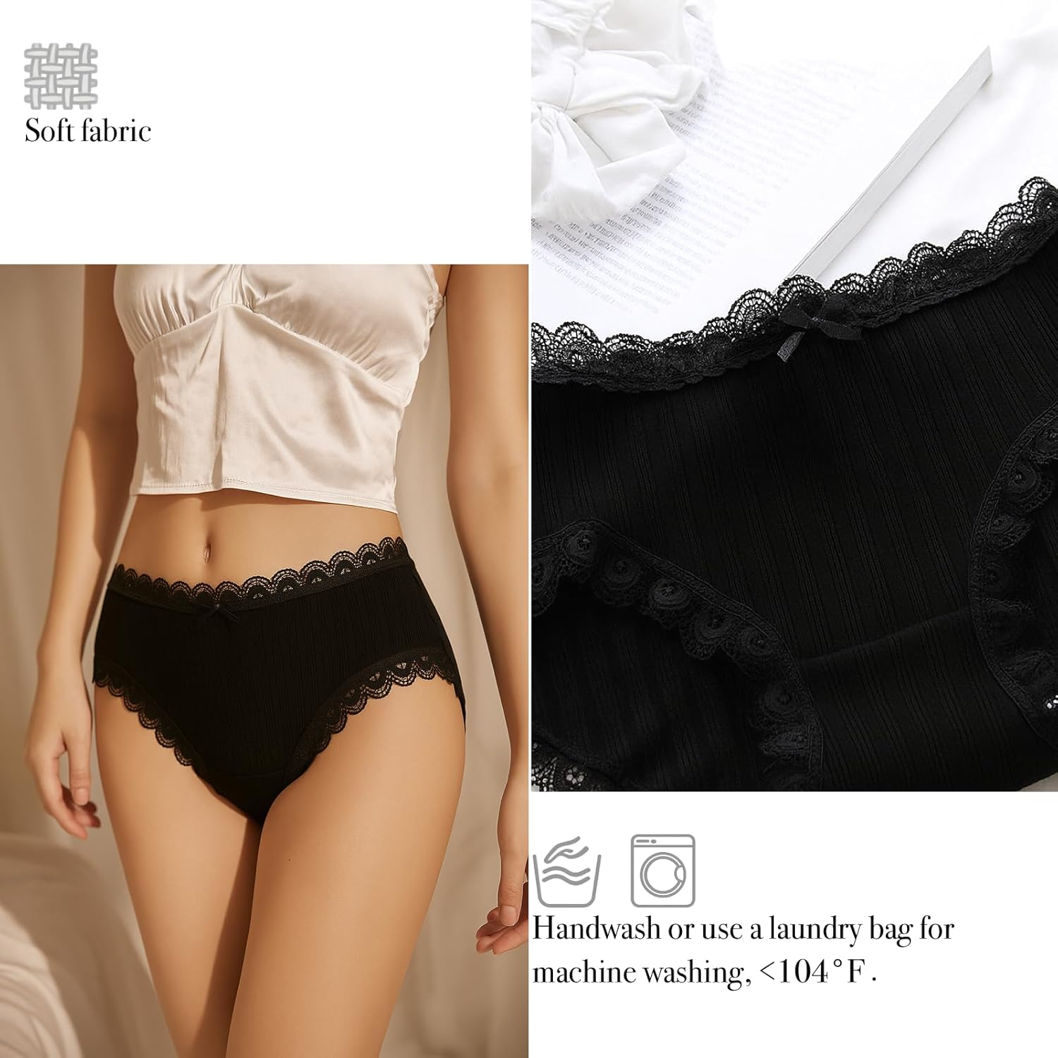 Womens Underwear for Women 5 Packs Panties Cute Cotton Kawaii Japanese-Style Lace Lolita Bow
