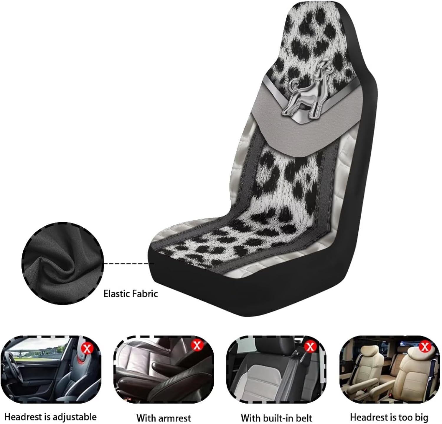 2 Pcs Car Front Seat Covers for Women and Men, Dog Leopard Printed High Back Front Seat Cover Protector for Most Cars SUV Truck Sedan, Universal Fits Auto Interior Accessories