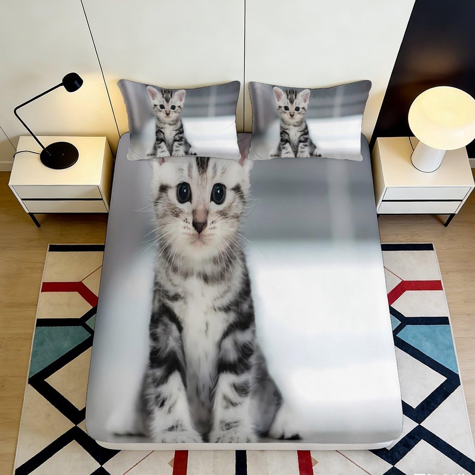 Pnayamiorkfel Style-10 3D Printed Cute Kitten Fitted Sheet Microfiber Soft Grey Cat Animal Bed Cover For Bedroom Guest Room Mattress Protection 90X200x25cm