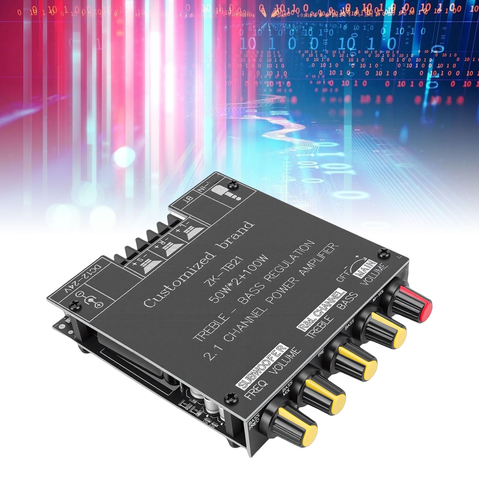 Mingzhe Placa Amplificadora de Sonido 5,0, Amplificador de Potencia Subwoofer con Control Graves Triples, Entradas Auxiliares, 2,1 Canales, 50W, 50W, 100W