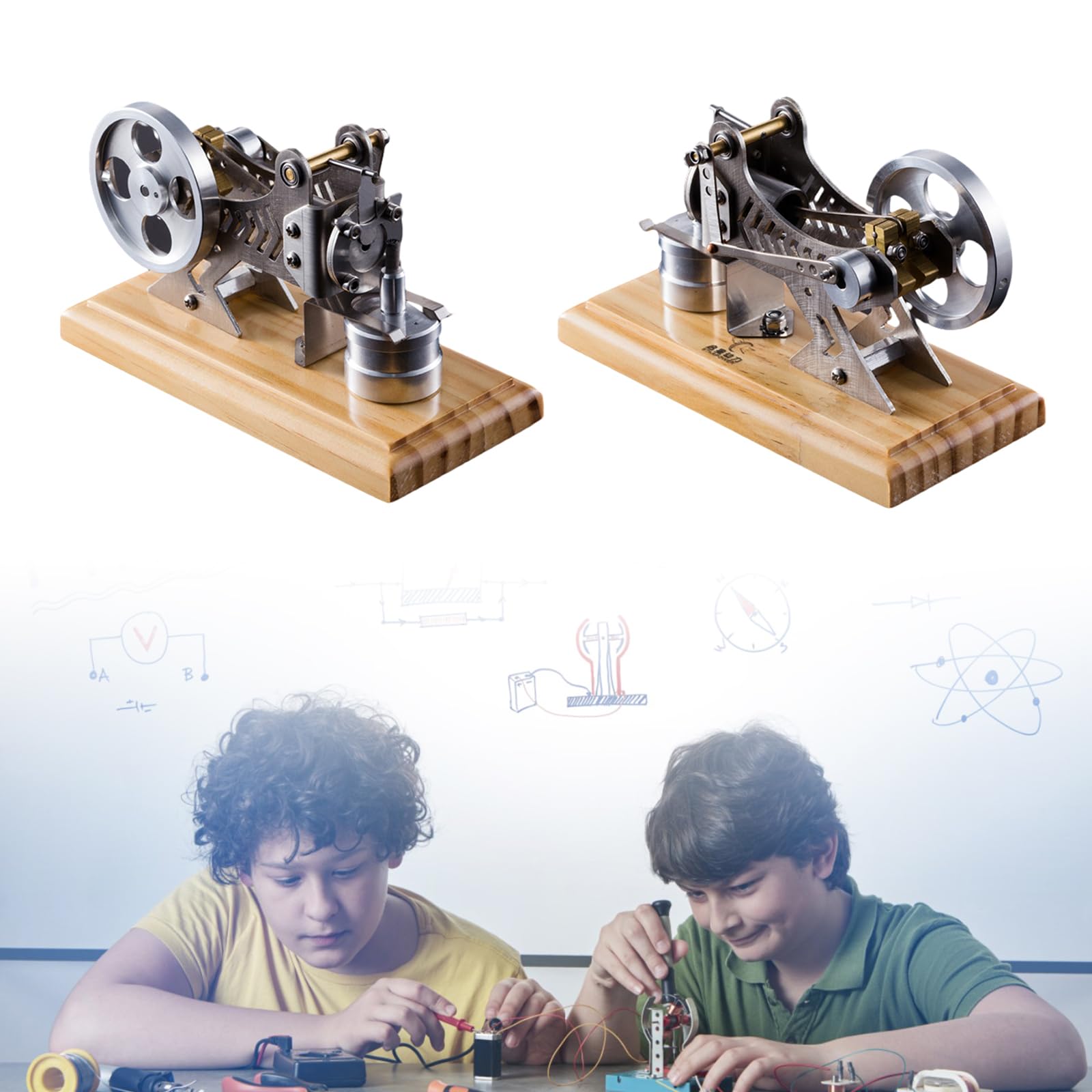 Modello di Motore Stirling Esperimento di scienze fisiche Insegnamento Modello di Motore ad Aria Calda Modello Fisico Giocattolo educativo Argento
