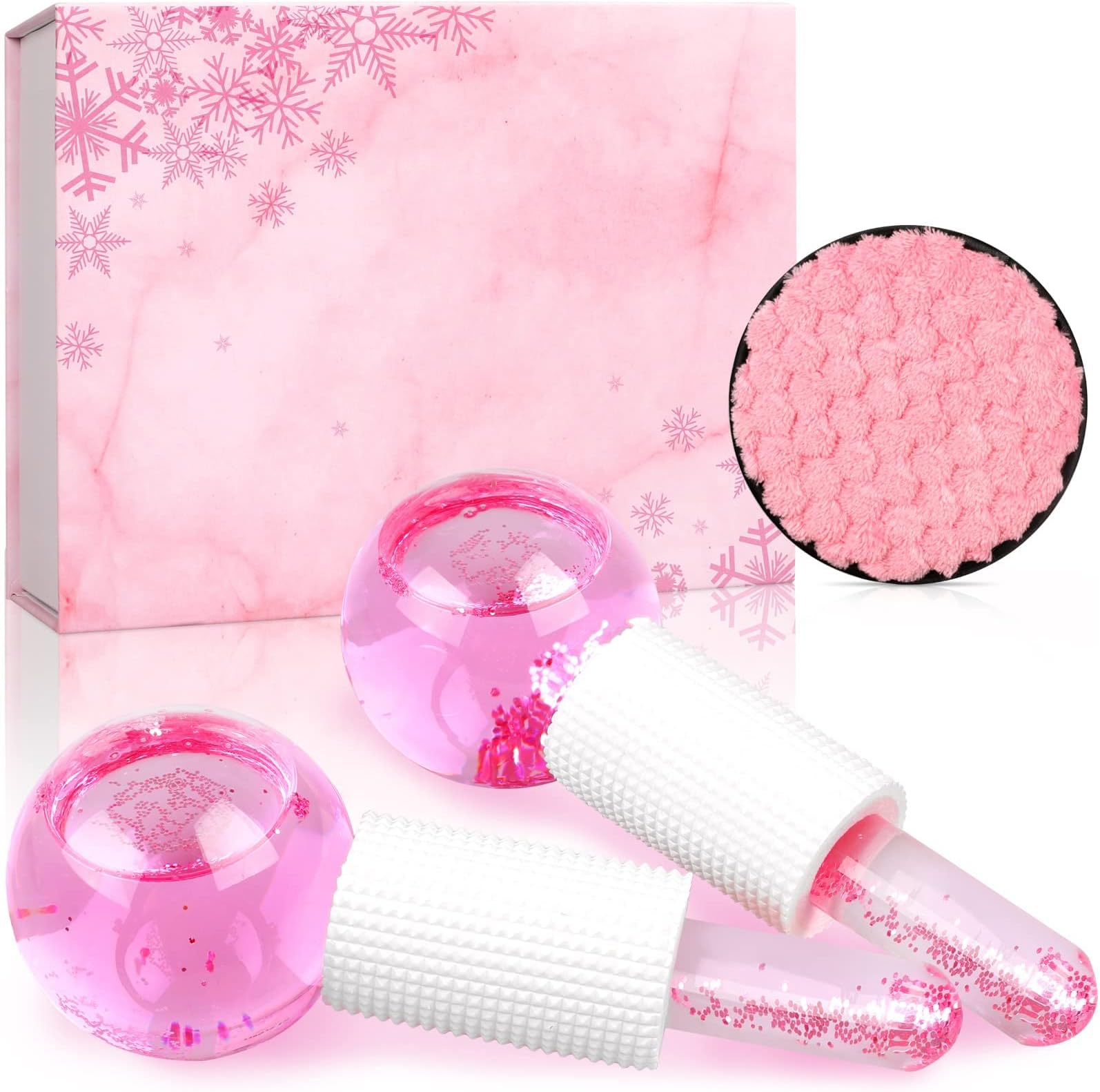 wishstreamBeauty Ice Roller Globes Facial Roller Cold Skin Massagers, Cooling Globes For Face, Neck, Neck Anti Aging, Tighten Skin Treatment Reduce Puffiness (Pink)