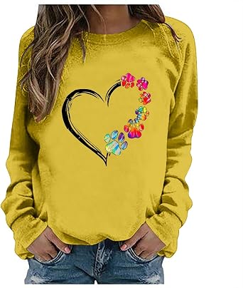 Womens Crewneck Sweatshirts Casual Fashion Fall Clothes Cute Graphic Loose Fitting Pullover Shirt Long Sleeves Tops