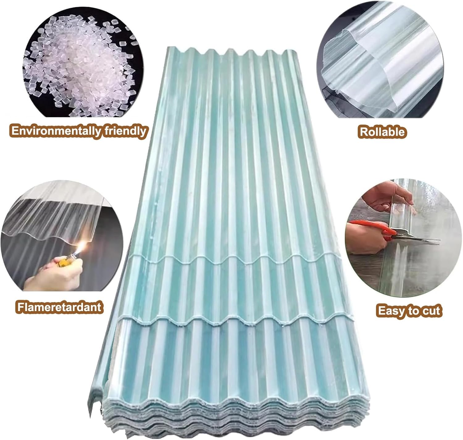 Corrugated Plastic Roofing,Clear Roofing Panels,4/5/6/8/10/12/15/20 Pcs Greenhouse Shed Roofing Cladding Panel,Corrugated Roofing Sheets,Easy to Roll and Cut(20pcs,35x79in)
