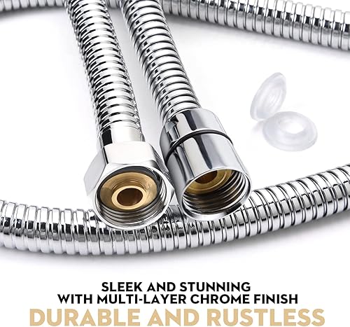 Miniatura 16 de Manguera de ducha, manguera de mano de acero inoxidable extra larga de 69 pulgadas con inserto de latón y tuerca, duradera y flexible (cromado)