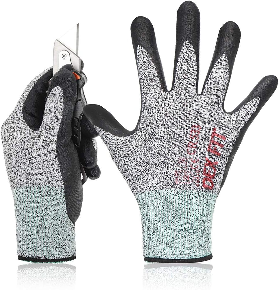 DEX FIT Level 2 Cut Resistant Gloves CR533 - Firm Non-Slip Grip; Thin & Lightweight; Durable & Foam Coated; Soft & 3D-Comfort Fit; Washable; Grey 8 (M) 1 Pair