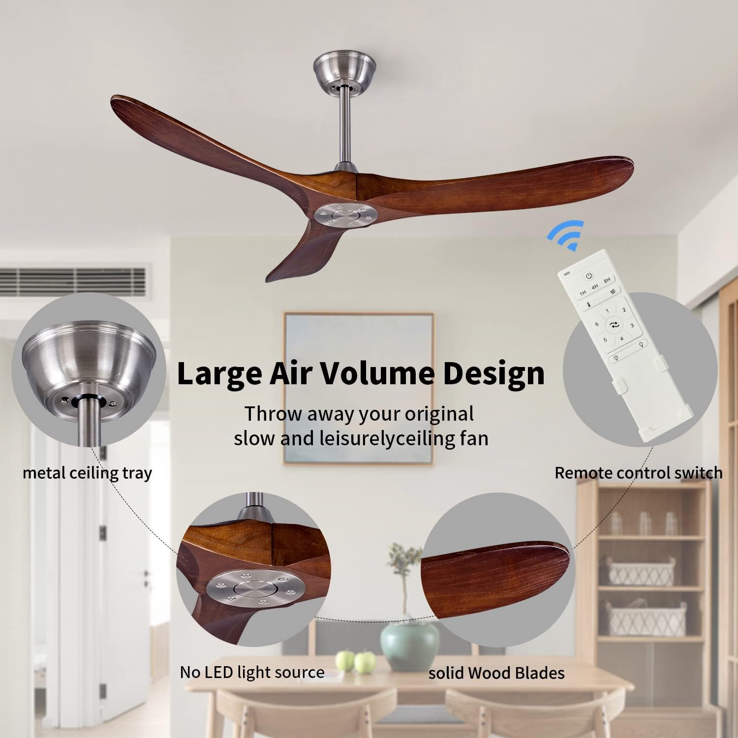 52インチ シーリングファン [リモコン付きライトなし] モダンな