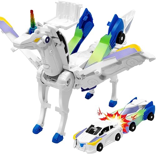 Coches transformadores de colisión de unicornio para niñas y niños, 2 autos magnéticos que se transforman en una colisión mágica de unicornio que se