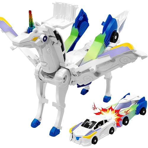 Unicorn Collision Transforming Cars Toy for Girls Boys, 2 Magnetic