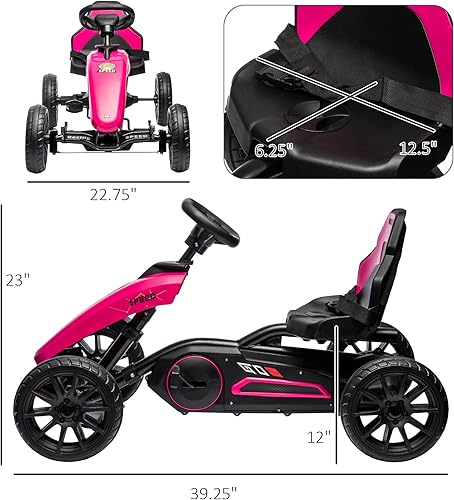 Miniatura 5 de Aosom Go Kart con pedal para niños, juguetes para montar al aire libre con eje oscilante, asiento ajustable, freno de mano, 4 ruedas que absorben