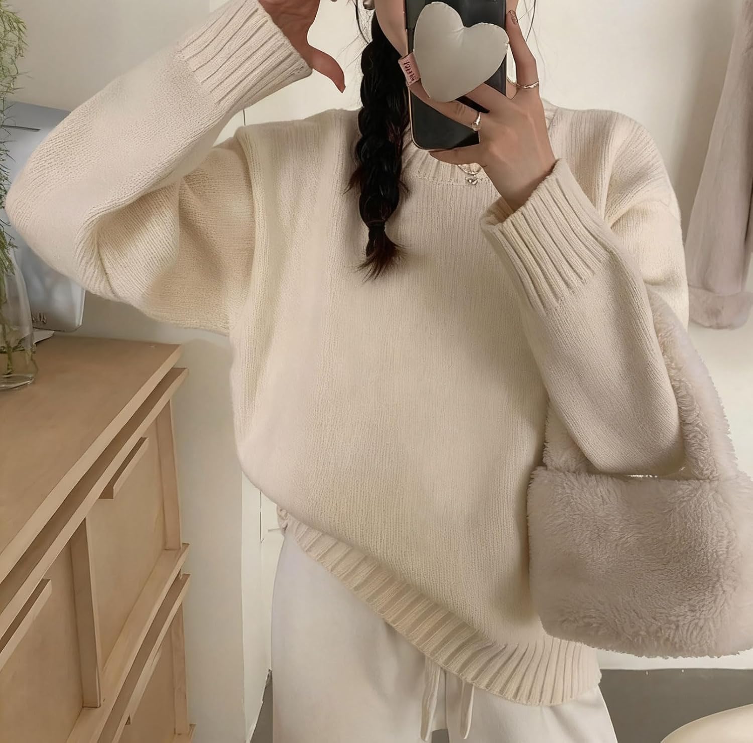 CHARTOU Women Sweater Skirt 2 Pieces Outfits Oversized Pullover Sweater and Pleated Mini Skirt