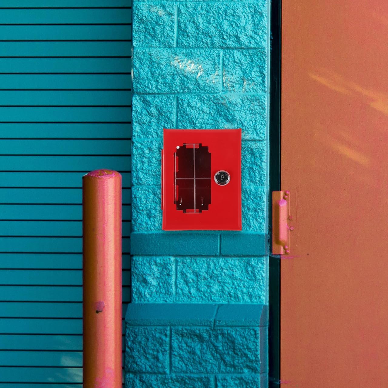 Zerodeko Red Emergency Key Box with Breakable Glass and Attached Hammer, Wall-Mounted Key Lock Box for Home, Office, Garage, and Fire Safety