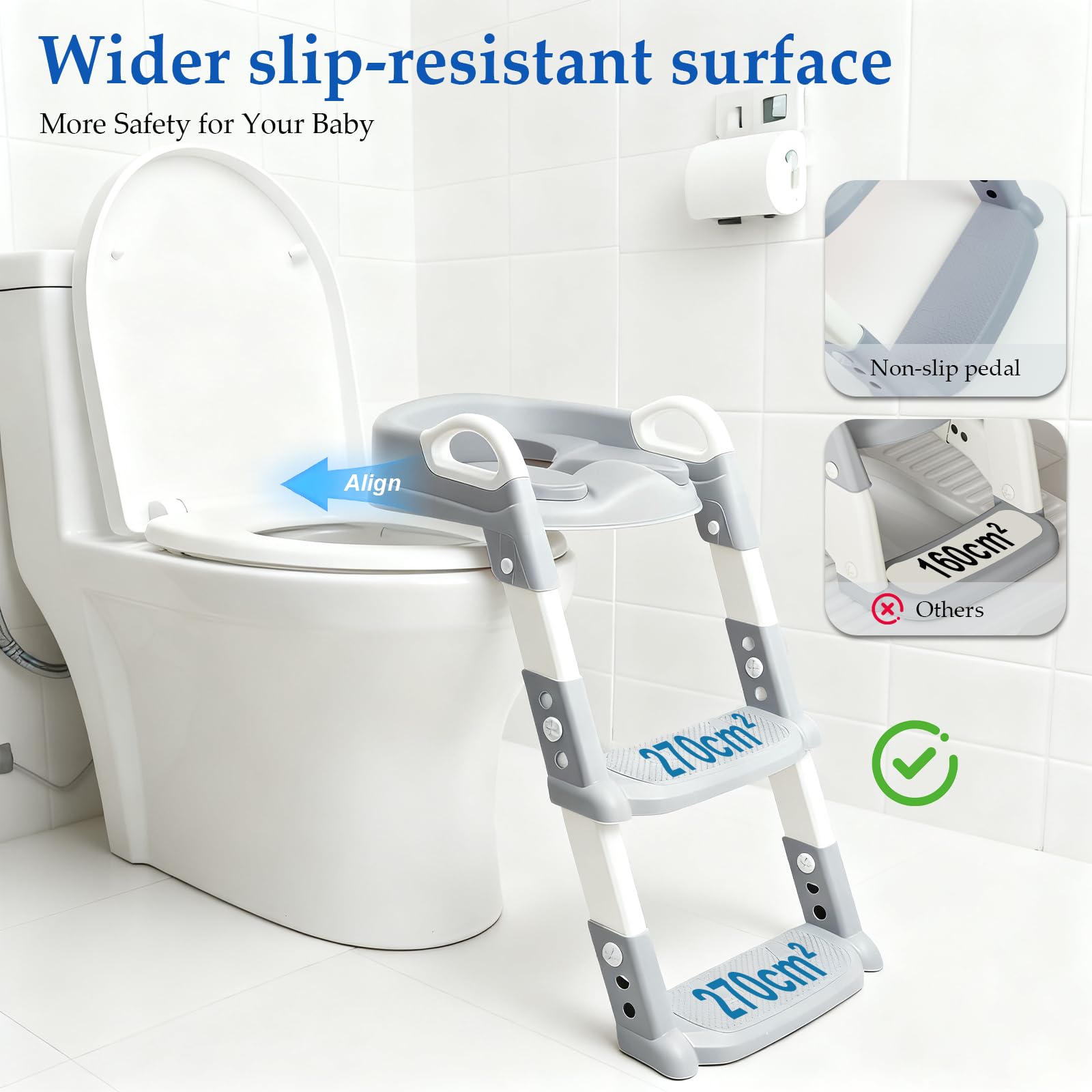 Reducteur Toilette Enfant, 3 en 1 Réglable Rehausseur Toilette Enfant mit Marches, Antidérapant, Pot Amovible, Adaptateur Toilette Enfant für Jungen & Mädchen (Grau)