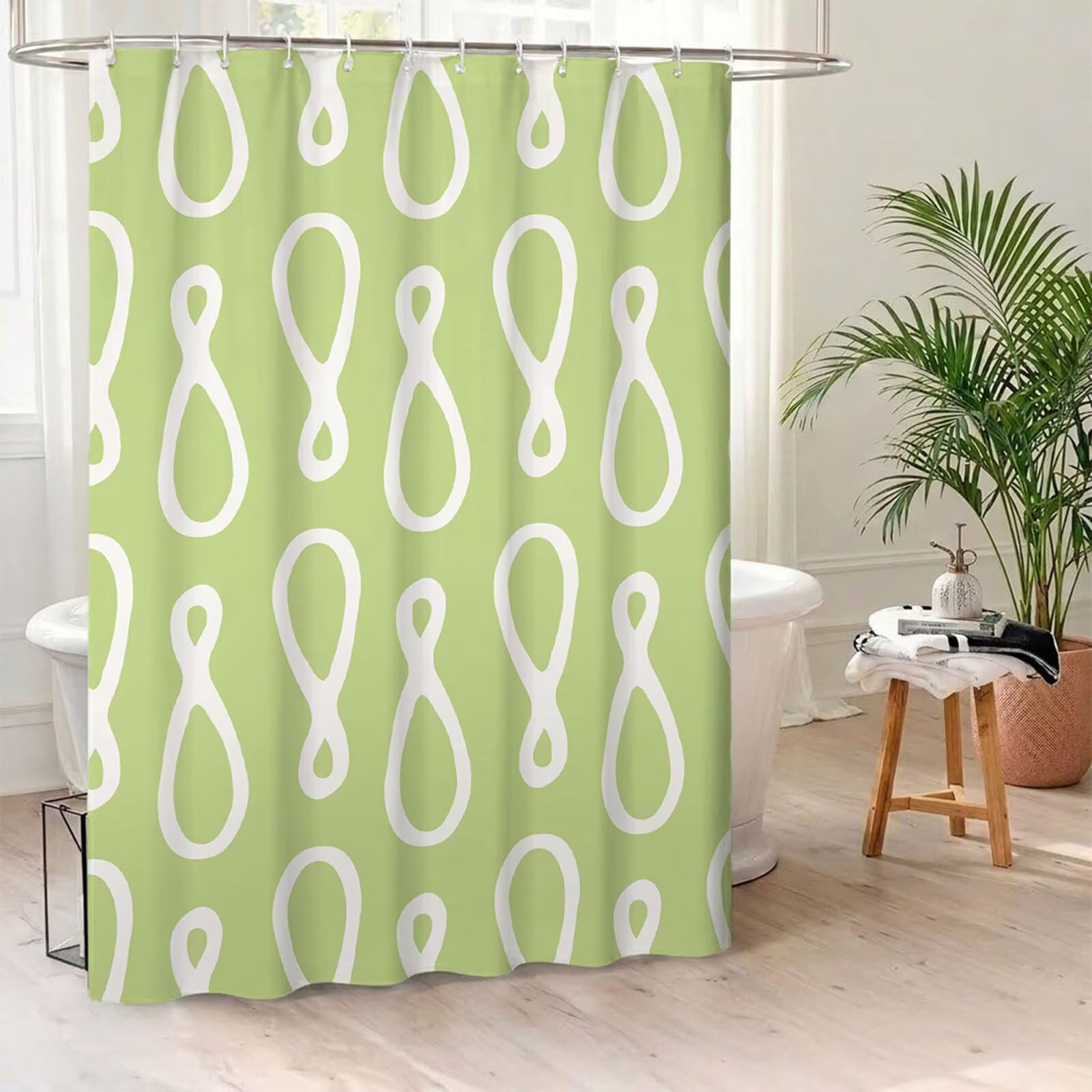 Rideau de Douche 180x240 cm - Tissu Polyester Imperméable Anti-Moisissure - 12 Anneaux Inclus - Ourlet Lesté pour Stabilité - Lavable en Machine - Idéal de Baignoire et Douche - Vert & Blanc Y1#514