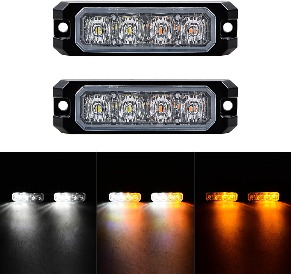 Astra Depot 8pcs 20W 4-LED Surface Mount Emergency SYNC Flash Strobe Lights Head Side Car Truck 12V-24V (4X White & Amber + 4X Amber)