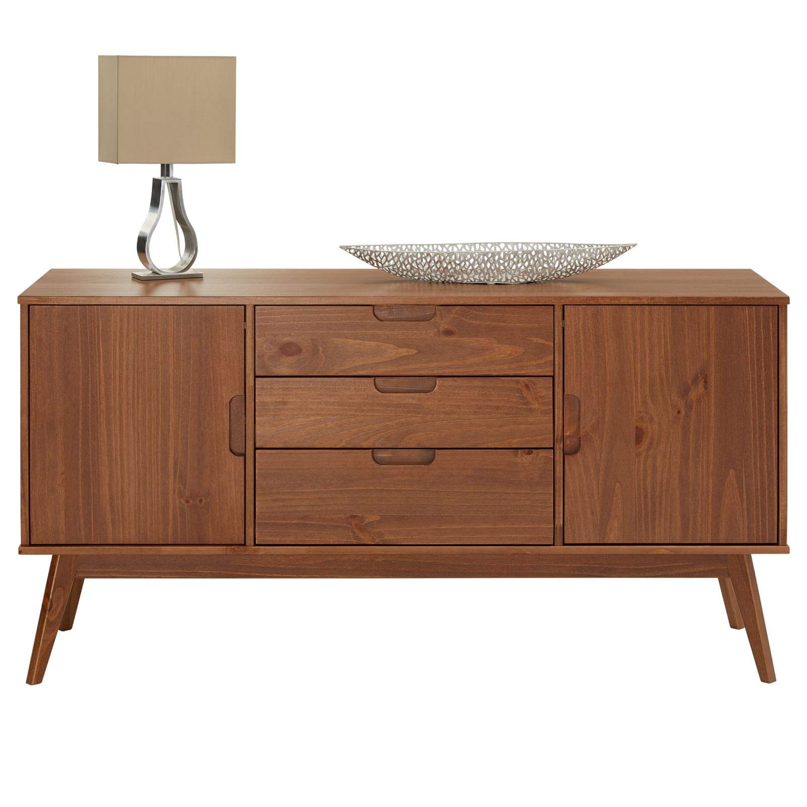 IDIMEX Sideboard Tivoli skandinavischen Design Kastanien dunkel braun lackiert - Kommode aus Massivholz, mit 2 Türen und 3 Schubladen, Buffetschrank Geschirrschrank