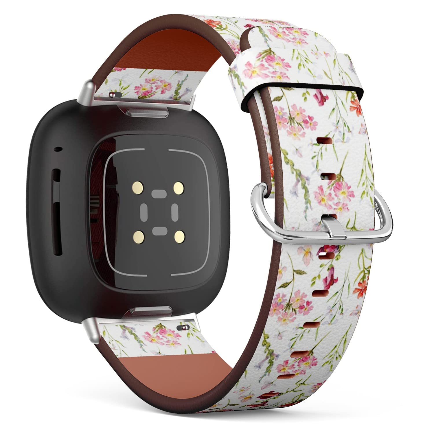 CJBROES Replacement Leather Watch Band, Compatible with Fitbit Versa 3 and Fitbit Sense of Wristband Bracelet Accessory - Watercolor-Floral-Flower