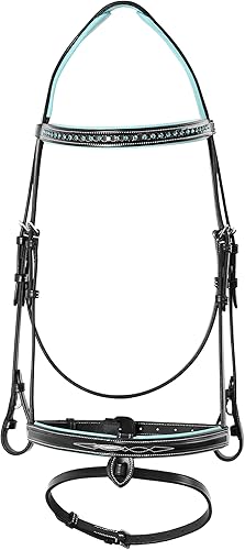 Miniatura 2 de Exion - Brida brillante en banda para la ceja y banda nasal con suave acolchado de cuero azul bebé brida de salto y rienda de goma Brida inglesa