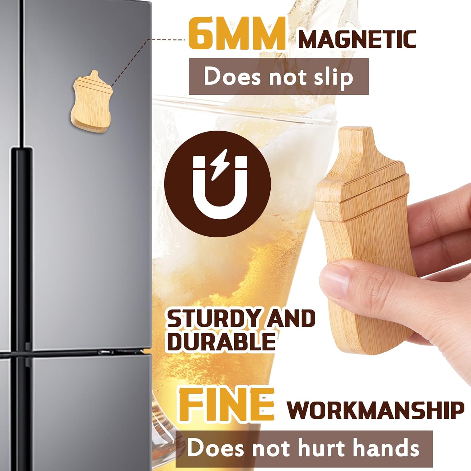Vesici 24 Pcs Magnetic Wood Bottle Opener 2.5" DIY Bamboo Baby Bottle Shape Beer Opener Baby Shower Favors Wooden Beer Openers Fridge Refrigerator Magnet Gift for Guests Wedding Party Souvenirs