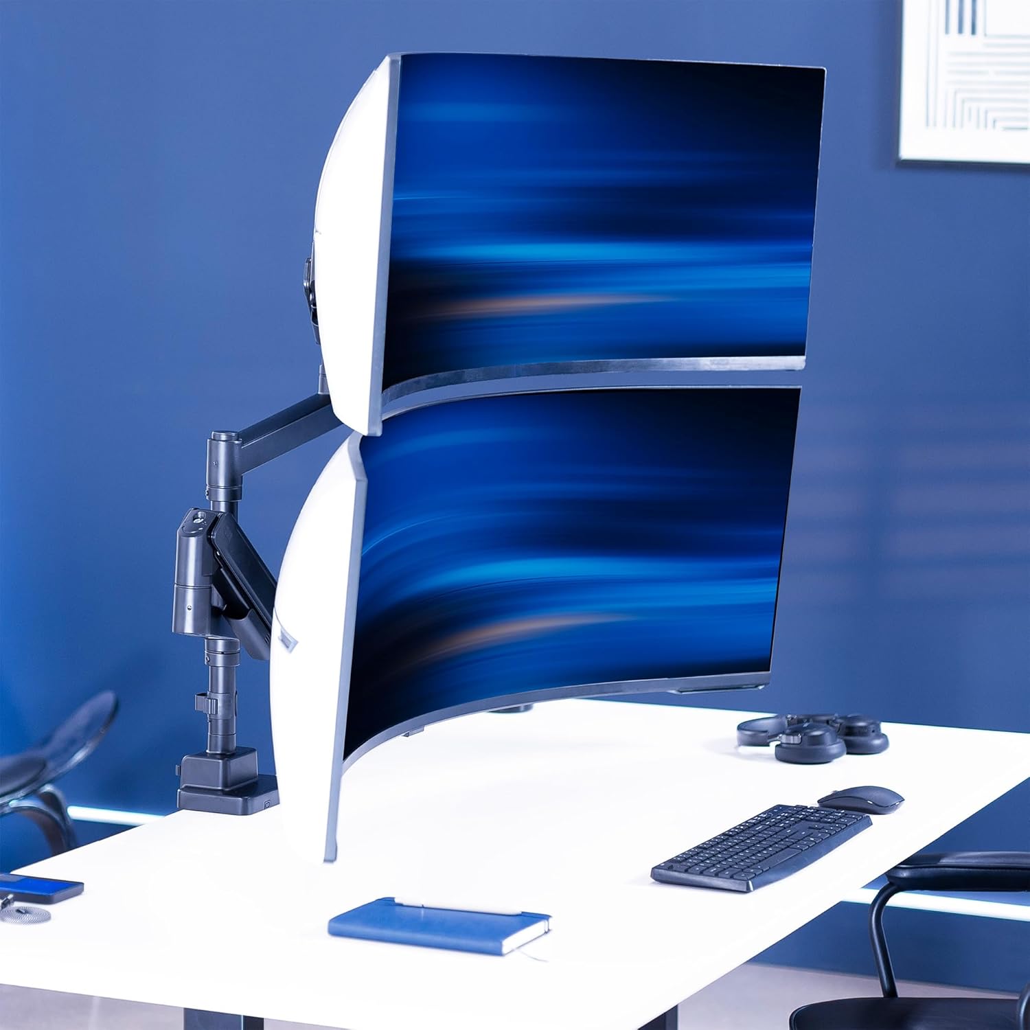 VIVO Dual Ultrawide Monitor Arms with Pole, 57 inch Screens up to 59.4 lbs, Desk Mount TV and Monitor Stand Designed for Samsung Odyssey Ark, Neo G9, ViewFinity S9, and More, Black, STAND-GT57T2