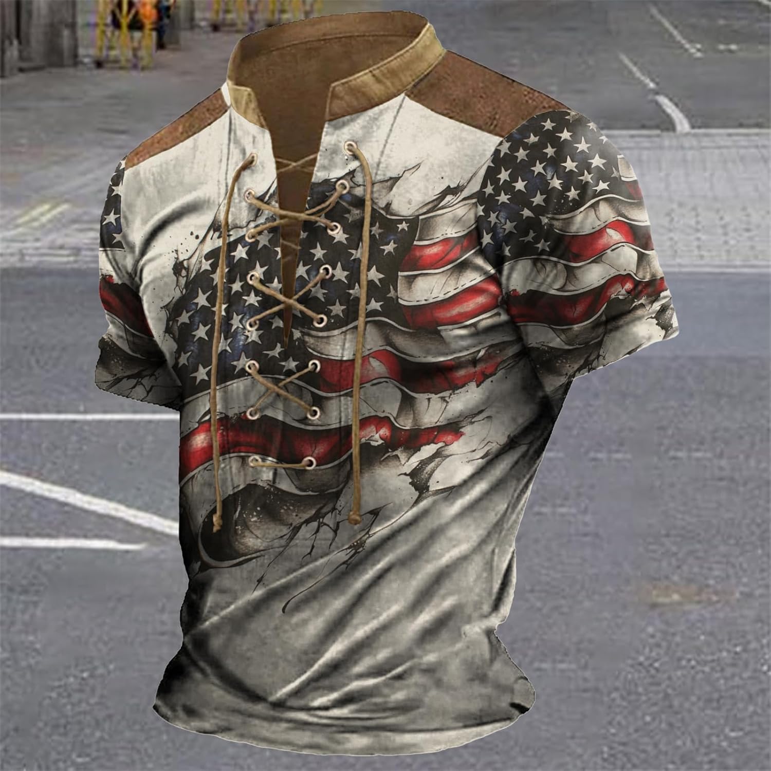 Tactical Shirts for Men Short Sleeve Lace Up Pullover Big and Tall Military Novelty Quick Dry Gym Workout Shirts - Image 2