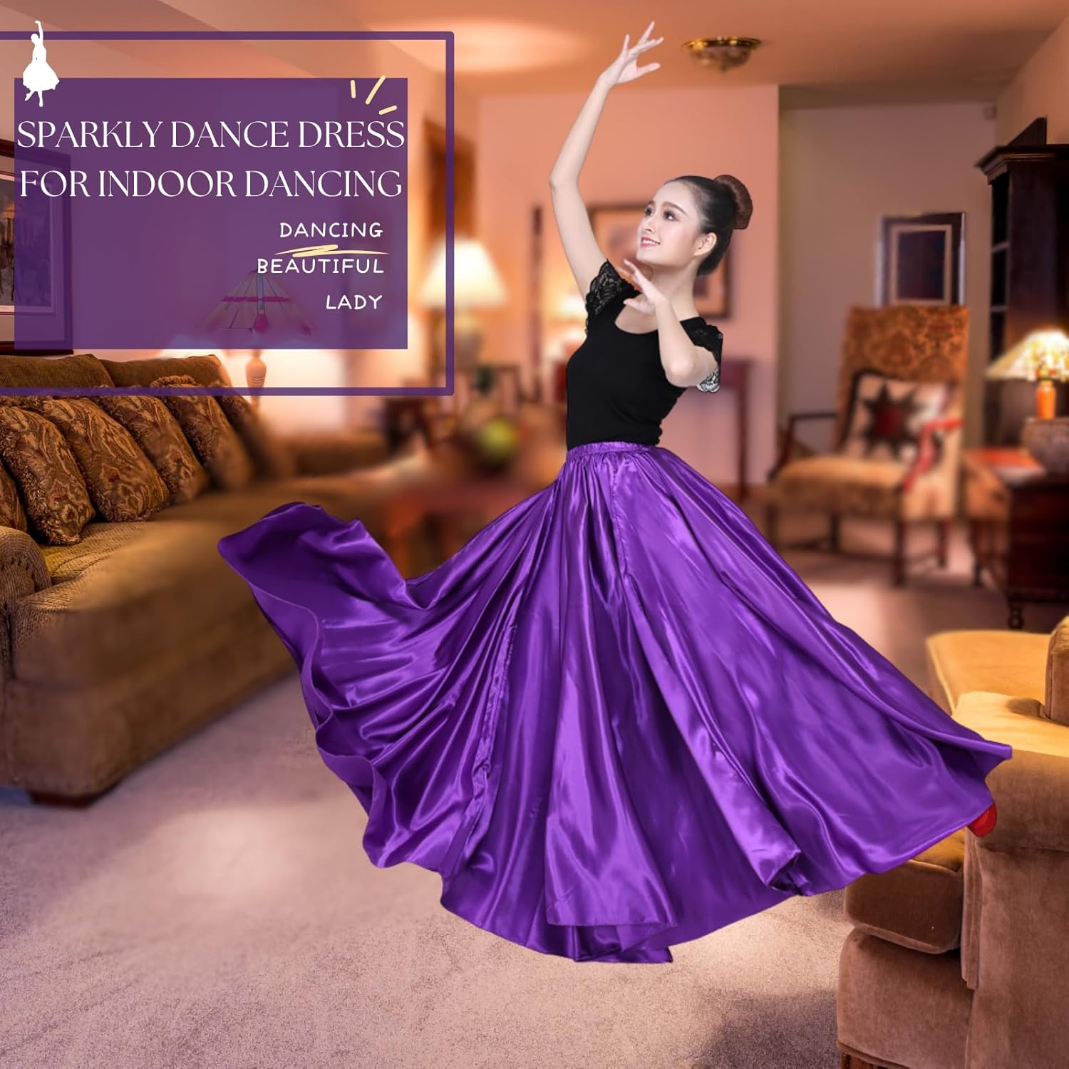 Dance Skirts for Women Satin Full Circle Ankle Length Swing Long Skirt Women Maxi Shiny Skirt for Party Costume Belly Dance - Image 3