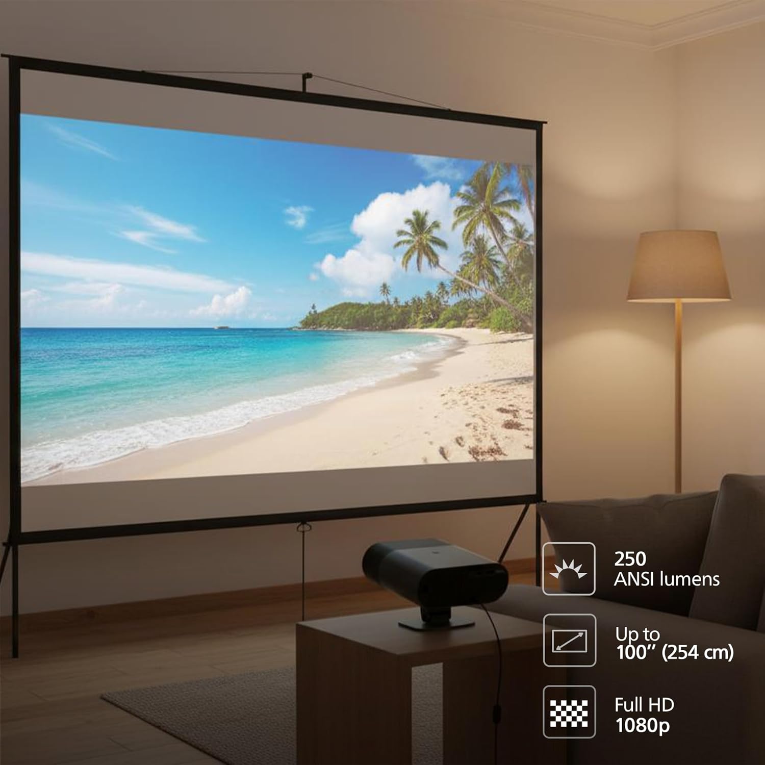 Philips, Neopix 160 Smart Home Cinema Projector, Full HD 1920 x 1080p, 250 Lumens, Google TV, LED Light Source, Rotating Support, Wi-Fi 6, Stereo Sound 2x5 Watts, Black.