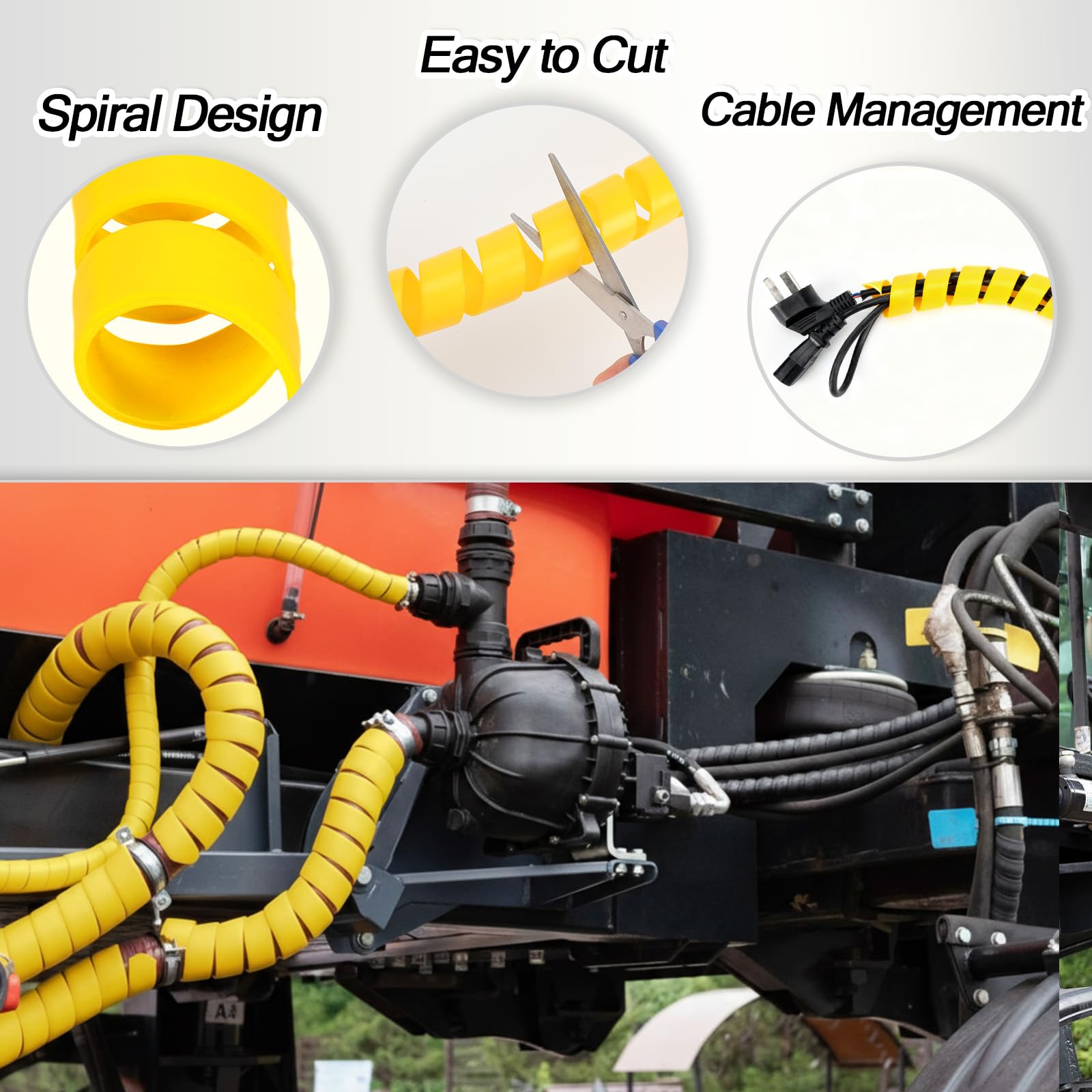 Pangda Cavo per tubo flessibile a spirale da 3,5 m, protezione da 63 cm, manicotto protettivo per tubi idraulici, tubi a spirale resistenti all'abrasione per tubi idraulici, cavi elettrici, automotive