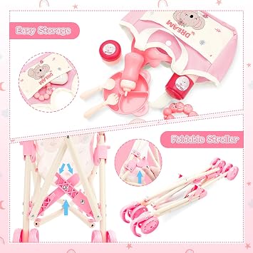 deAO Baby Doll Stroller Toy Set 12 Doll Crib & High Chair Nursery Role