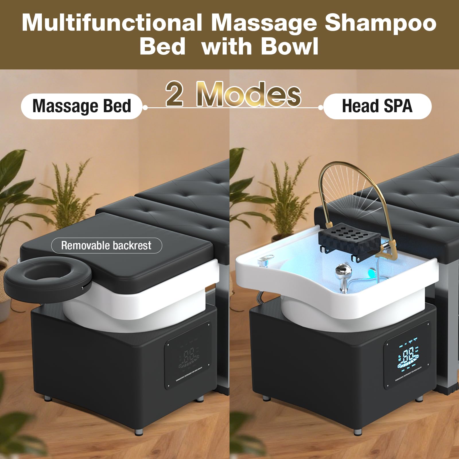 Lettino per la spa con impianto idraulico, circolazione di vapore e acqua, terapia con luce a LED, lettino per il massaggio con shampoo e schiuma viscoelastica