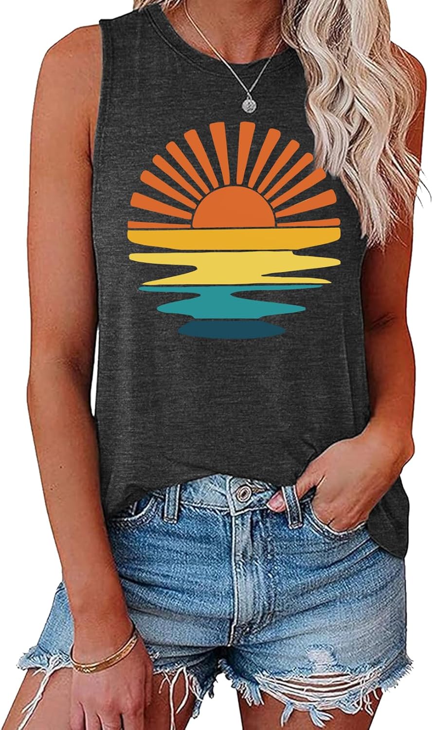 BLACKOO Women Graphic Sleeveless Sunshine Casual Tank Top