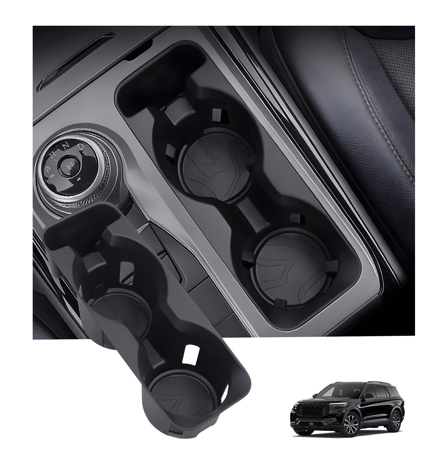 Center Console Cup Holder Inserts for Ford Explorer 2024 2023 2022 2021 2020, Interior Accessories TPE Car Cup Holders Covers Protector for 2020-2024 Explorer, Black