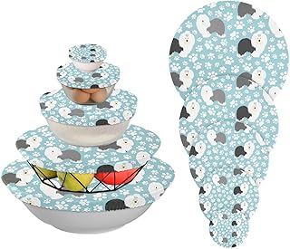 susiyo 5-Pieces Bowl Covers Reusable Elastic Food Storage Covers for Kitchen Outdoor Picnic, Sheepdog with Paws Blue