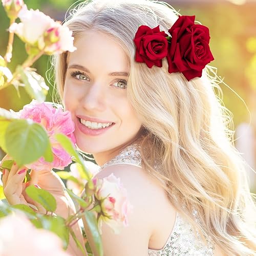 Miniatura 8 de WHAVEL Paquete de 2 pinzas de franela para el cabello, horquillas para el cabello de flores de dama de honor, accesorios para el cabello de novia,