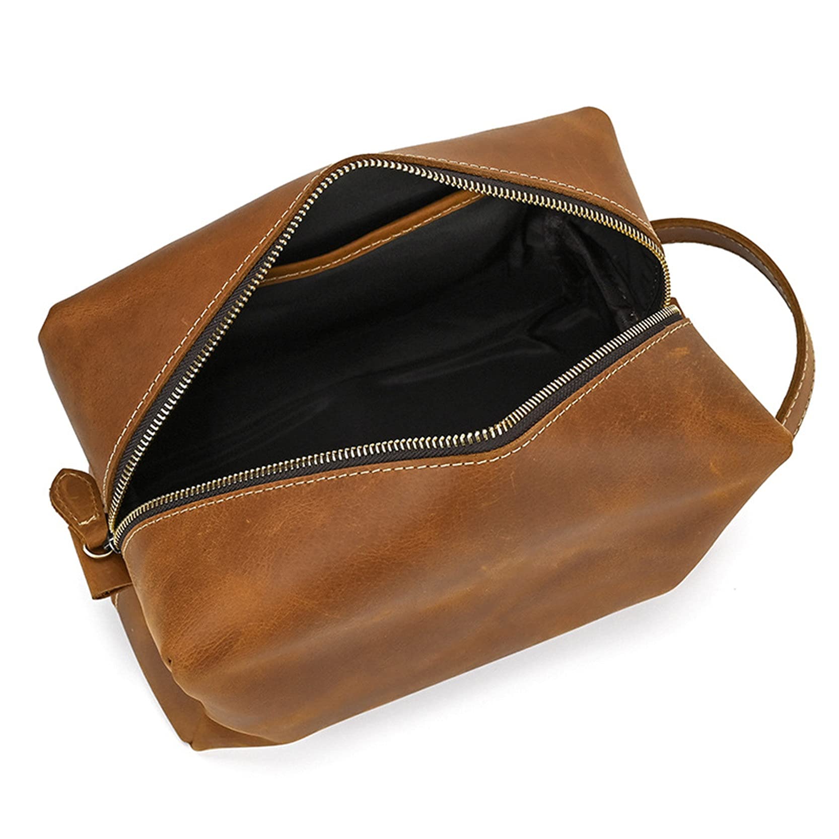 Bolso Aseo Cosmético Maquillaje, VIAJE DE HOMBRES PORTABLE VINTABLE CUERO GENUINO CIENTO DE CUERO Organizador Bolsa de afeitar Caja de maquillaje Cosmetic Bolsa de almacenamiento con correa ideal para