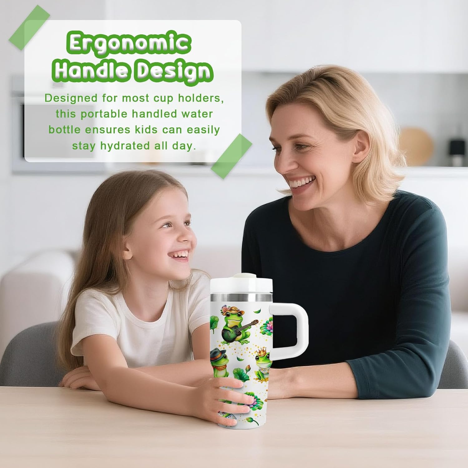 Frog Tumbler Gifts, 14 oz Frog Themed Tumbler with Handle and Straw, Stainless Steel Double Wall Vacuum Insulated Cup Keep Hot Cold - 14oz Travel Mug with Lid Tumblers for Home Work Outdoor Use - Image 6