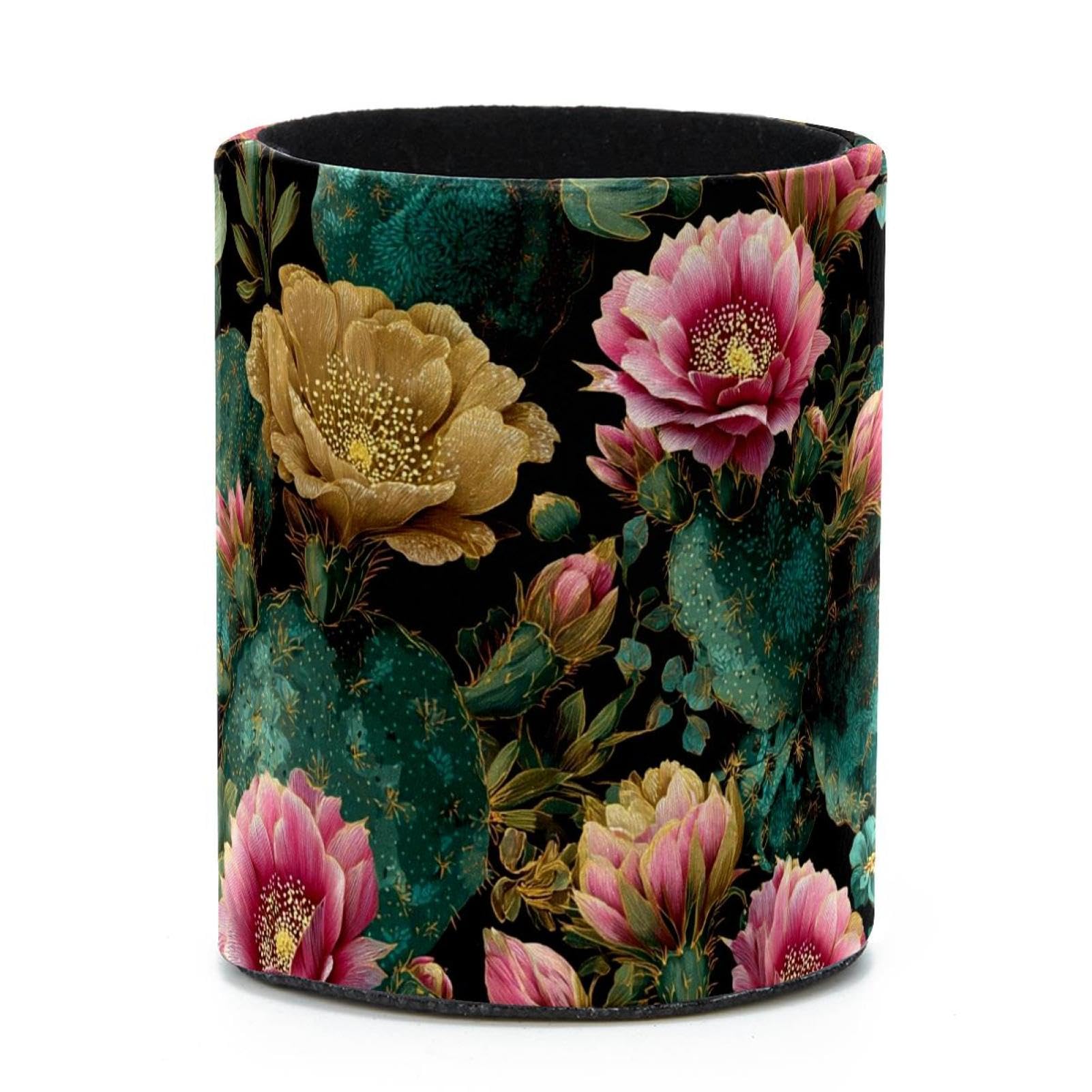 VAPOKF Round Pencil Holders for Desk, Cactus Flower Pen Holders Pen Pot Makeup Brushes Storage Desktop Stationery Supplies Organiser for Home Office