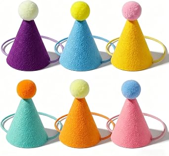 Mini Party Decorations Hats for Stuffed Animals, Birthday Party Cone Hats Dolls Dog Cat Rabbit Puppies Assorted Animal Birthday