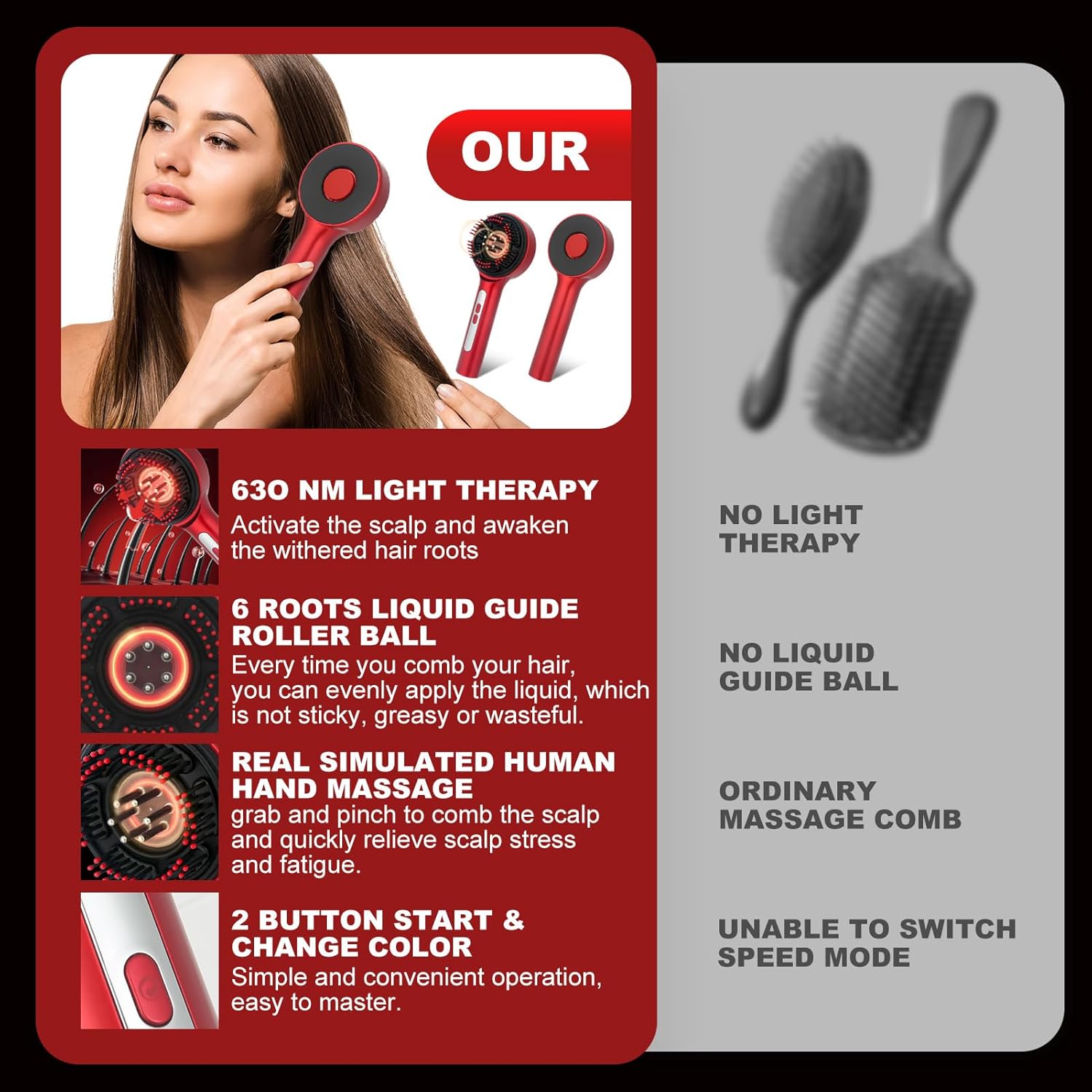 3 in 1 Scalp Massager Hair Grown Oil Applicator, Electric Hair Massager Scalp Laser Comb with IPX7 Waterproof