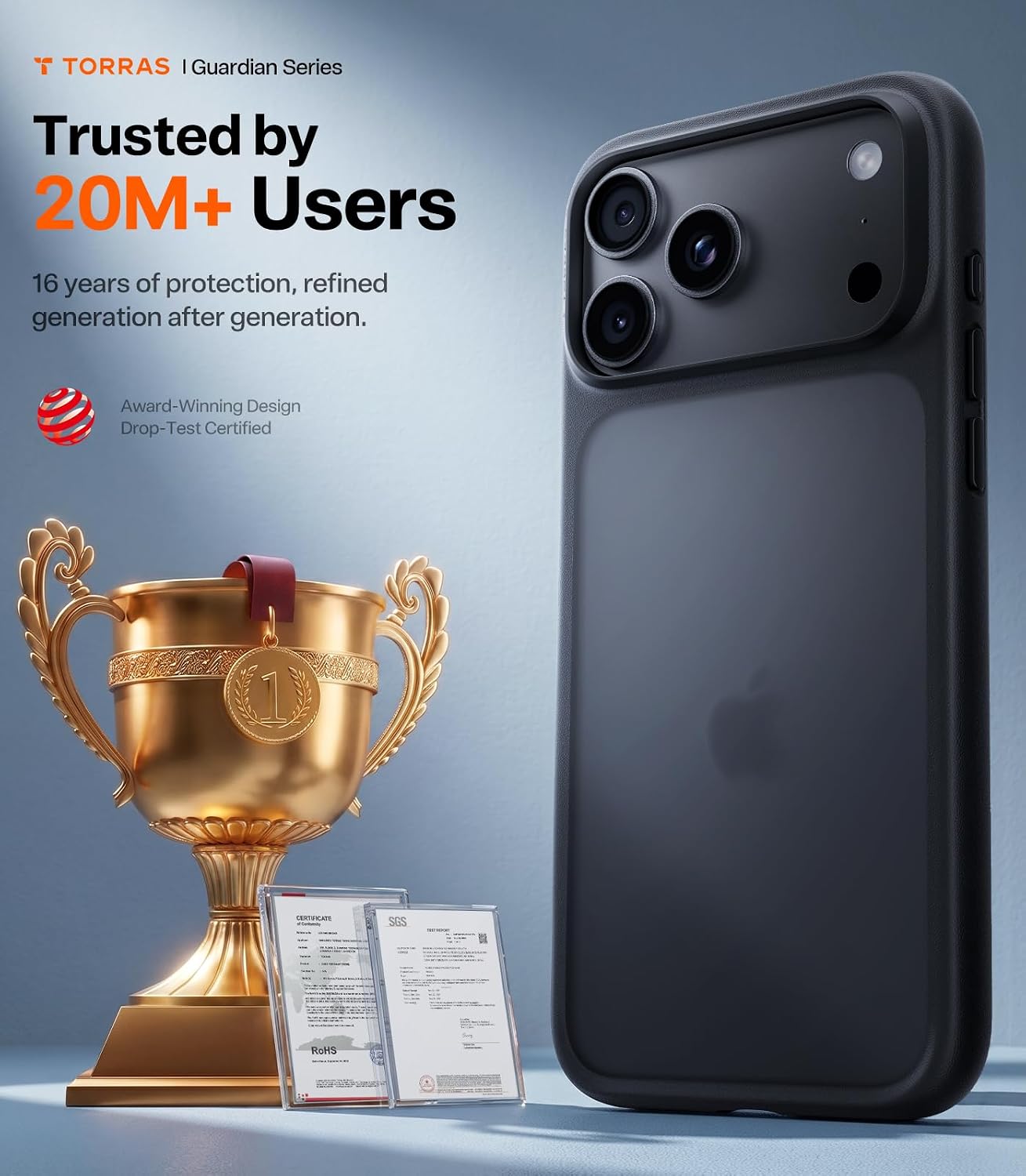 TORRAS Shockproof for iPhone 18 Pro Case Black 2026,4X Mil-Grade Protection