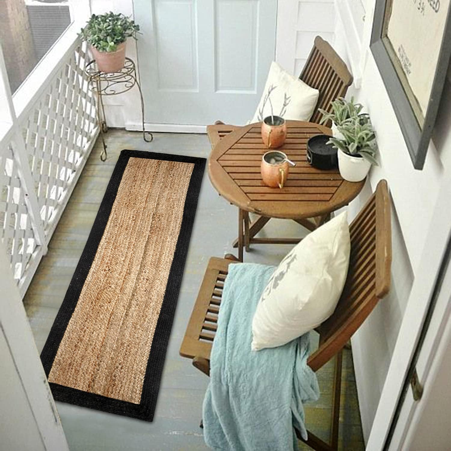 Handmade Hand Braided Natural Jute Floor Runner Rug, Table Runner Rug, Area Rug (Neavy Blue, 2.6 X 6 Feet (80 cm x 180 cm))