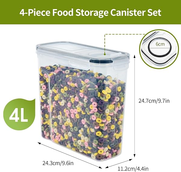 OTraki 4 Pezzi Contenitori Ermetici Per Alimenti Con Coperchio,4L Contenitori Alimentari per Cereali Senza BPA Contenitori Pasta Dispensa,Contenitori Cucina Organizer per la Conservazione Per Cereali - 3