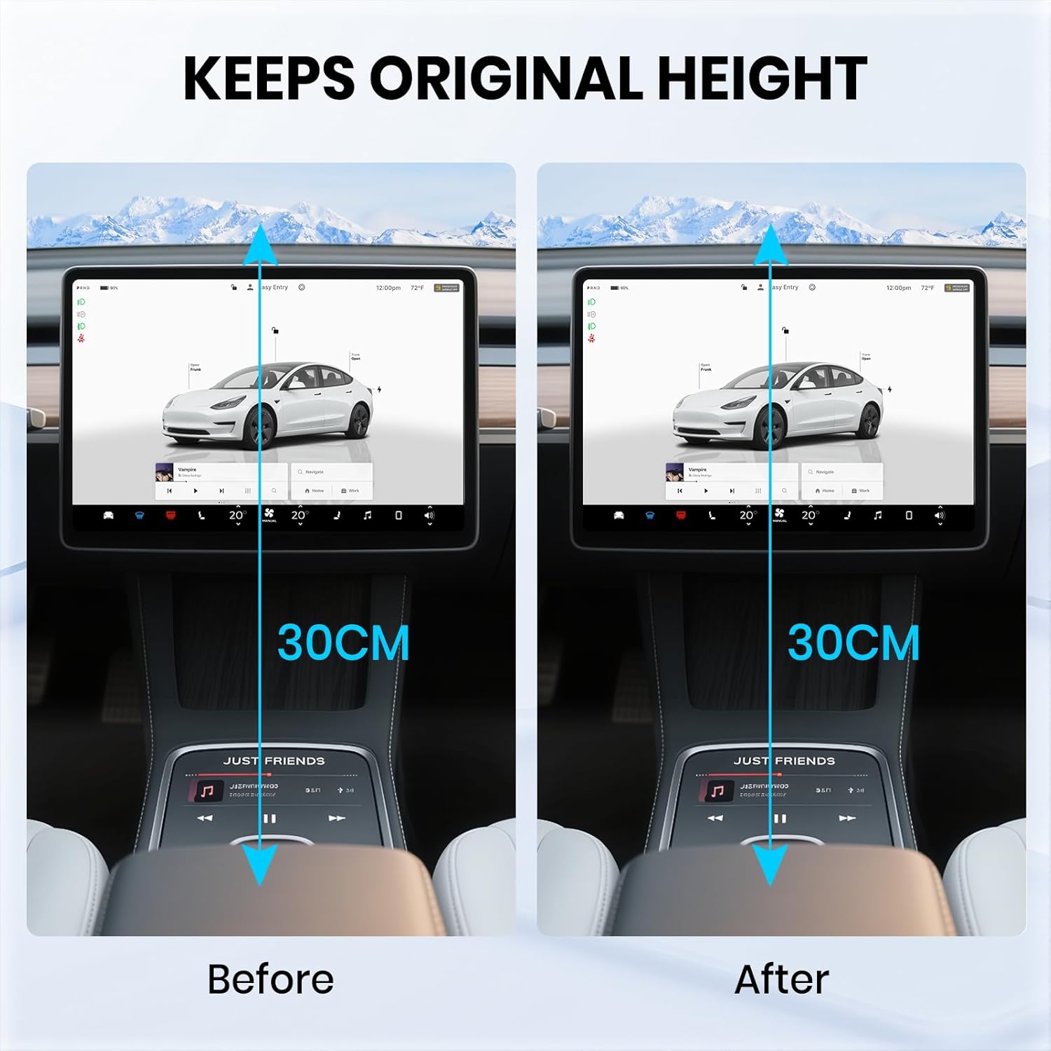 j Junsun 4-Way Screen Swivel Mount 40° Left/Right & 40° Up/Down Adjustable Rotation, Aluminum Alloy Bracket for Tesla Screen Rotating Bracket Model Y 2019-2024 & Model 3 2017-2023