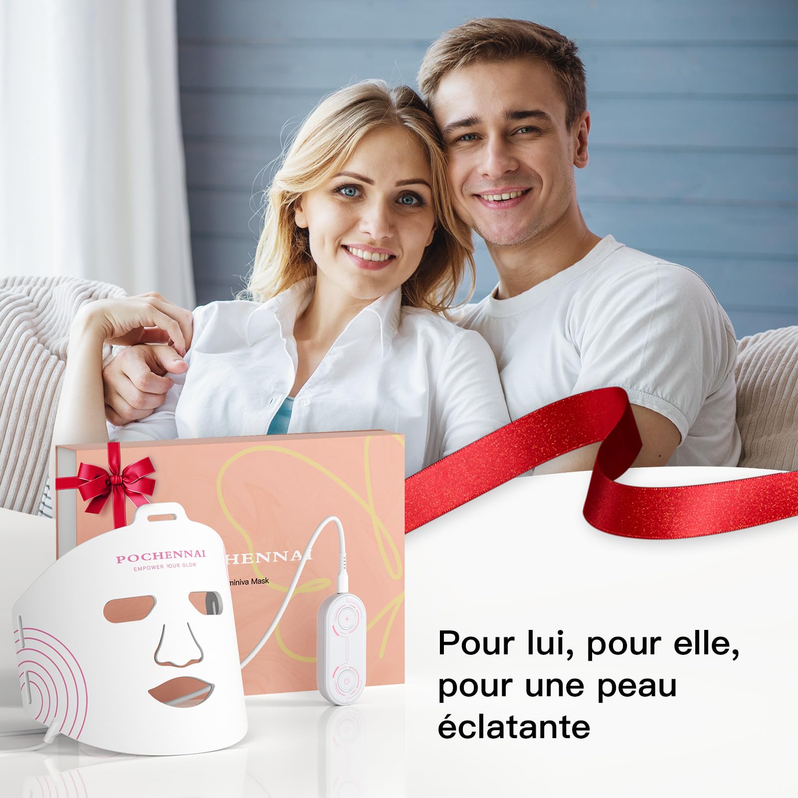 Luminiva Masque LED Visage – Lumière Rouge 633 nm & Infrarouge 850 nm, Masque de Luminothérapie en Silicone Flexible, 3 Niveaux d’Intensité, Appareil de Soin du Visage à Domicile
