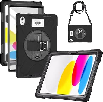 CODi Rugged iPad 11" A16/iPad 10.9" 10th Generation Case with Screen Protector & Asset Tag Window | 360 Protection, Kickstand & Shoulder Strap