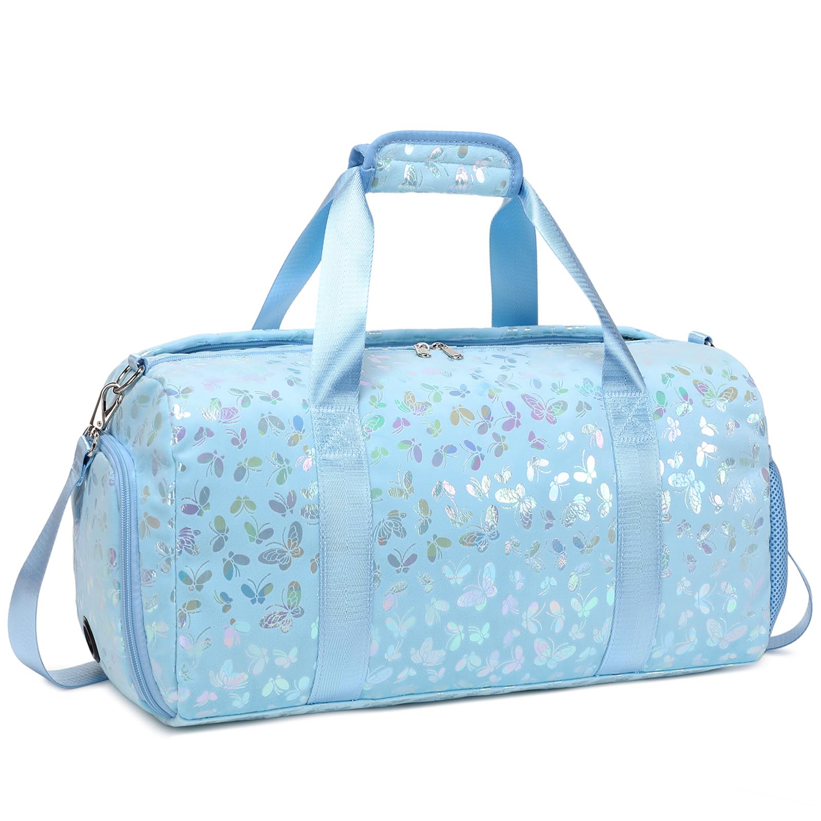 Kimwadalh Plush Girls Travel Bag - Sports Bag for Gymnastics, Dance, School - 25L Butterfly Duffles