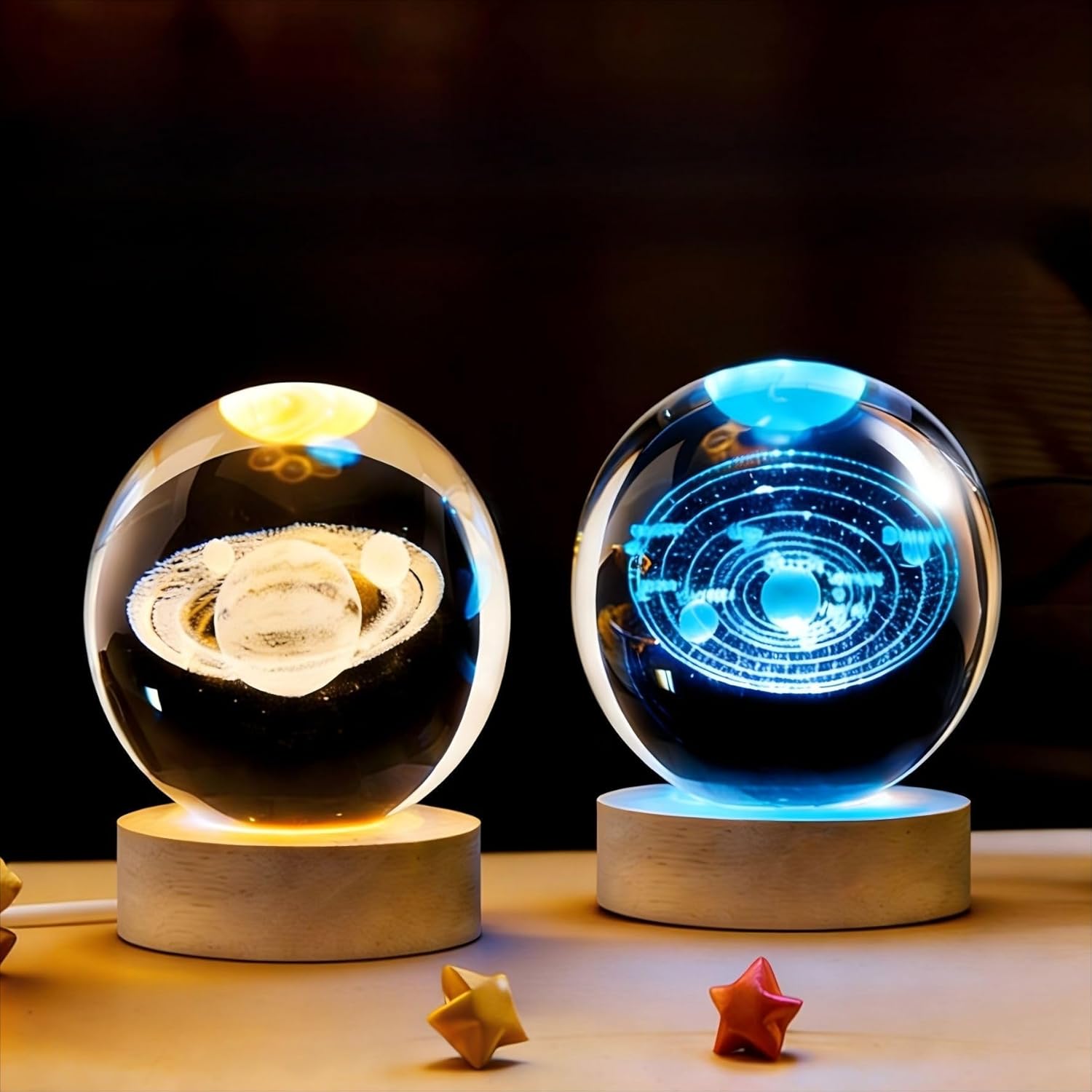 Crystal Ball LED Night time Gentle with USB Powered Base Milky Means Planets Lamp Night time Gentle Desktop Ornament for Items Birthday (Saturn,Colourful Gentle)