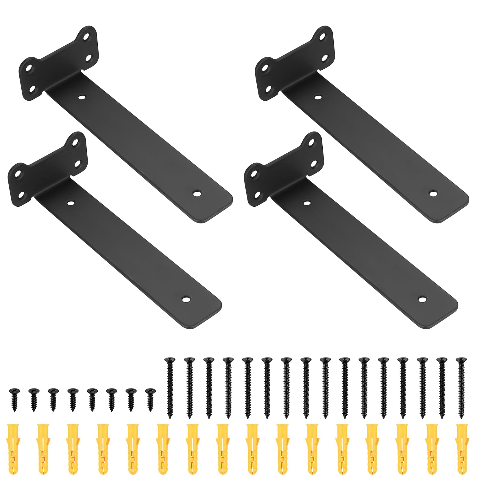 4 Piezas Soporte Estanteria Pared, Soportes para Estanterías, Escuadras Para Estanterias Negras, 20cm Escuadras Metalicas Invisibles, Soporte Balda Flotante Pared, Soporte de Estantería Flotante